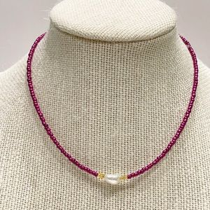 Natural fresh water Pearl & dark orchid  glass seed bead necklace